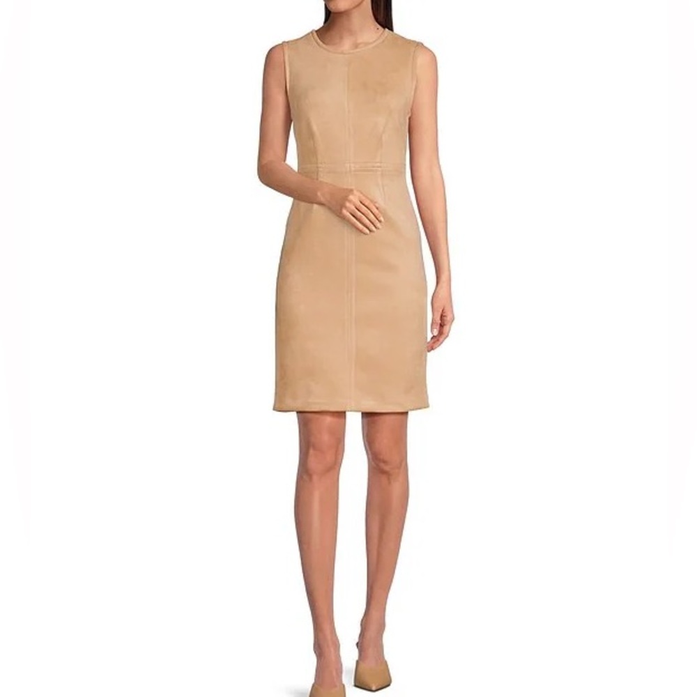 LMT: Ile Cream Lazer Cut Sleeveless Faux Suede Sheath Dress